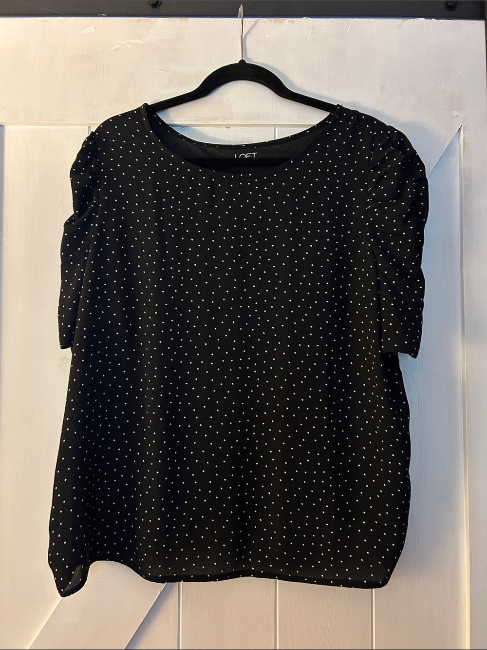 LOFT Black Polka Dot Puff Sleeve Blouse